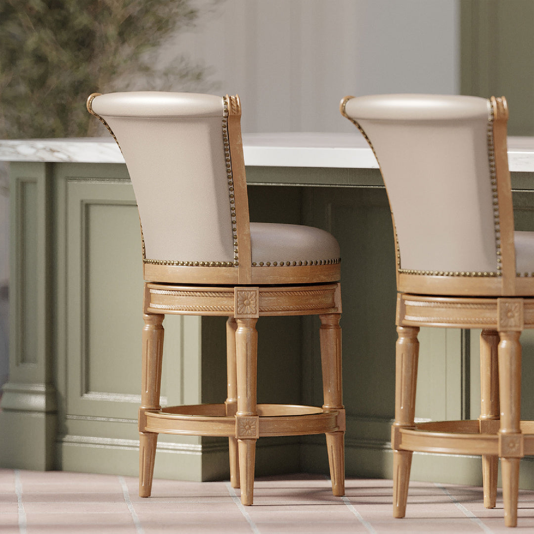 Maven Lane Counter Stool in Weathered Oak w/Avanti Bone Vegan Leather(For Parts) - VMInnovations