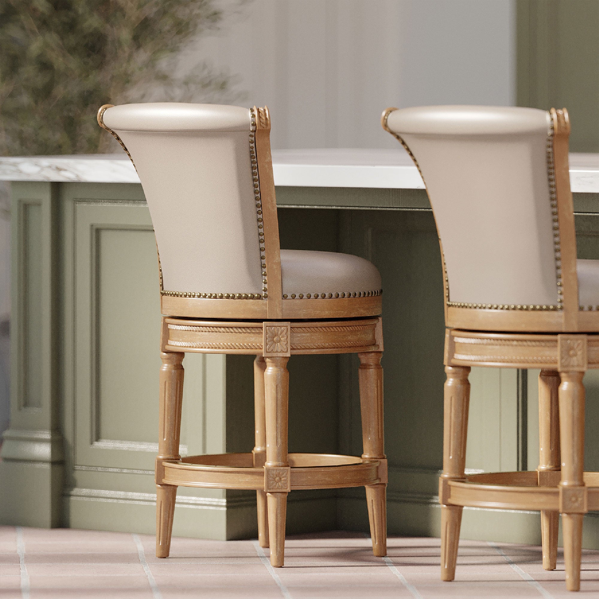 Maven Lane Stool in Weathered Oak Finish w/ Avanti Bone Vegan Leather (Used) - VMInnovations