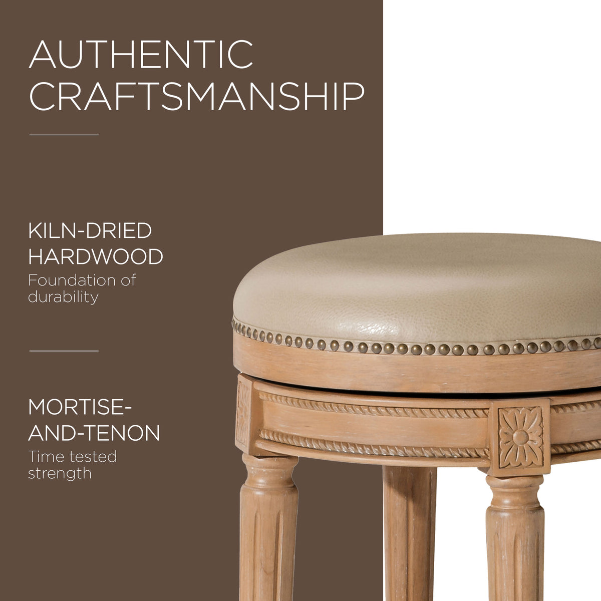 Maven Lane Bar Stool in Weathered Oak Finish w/ Avanti Bone Vegan Leather (Used)