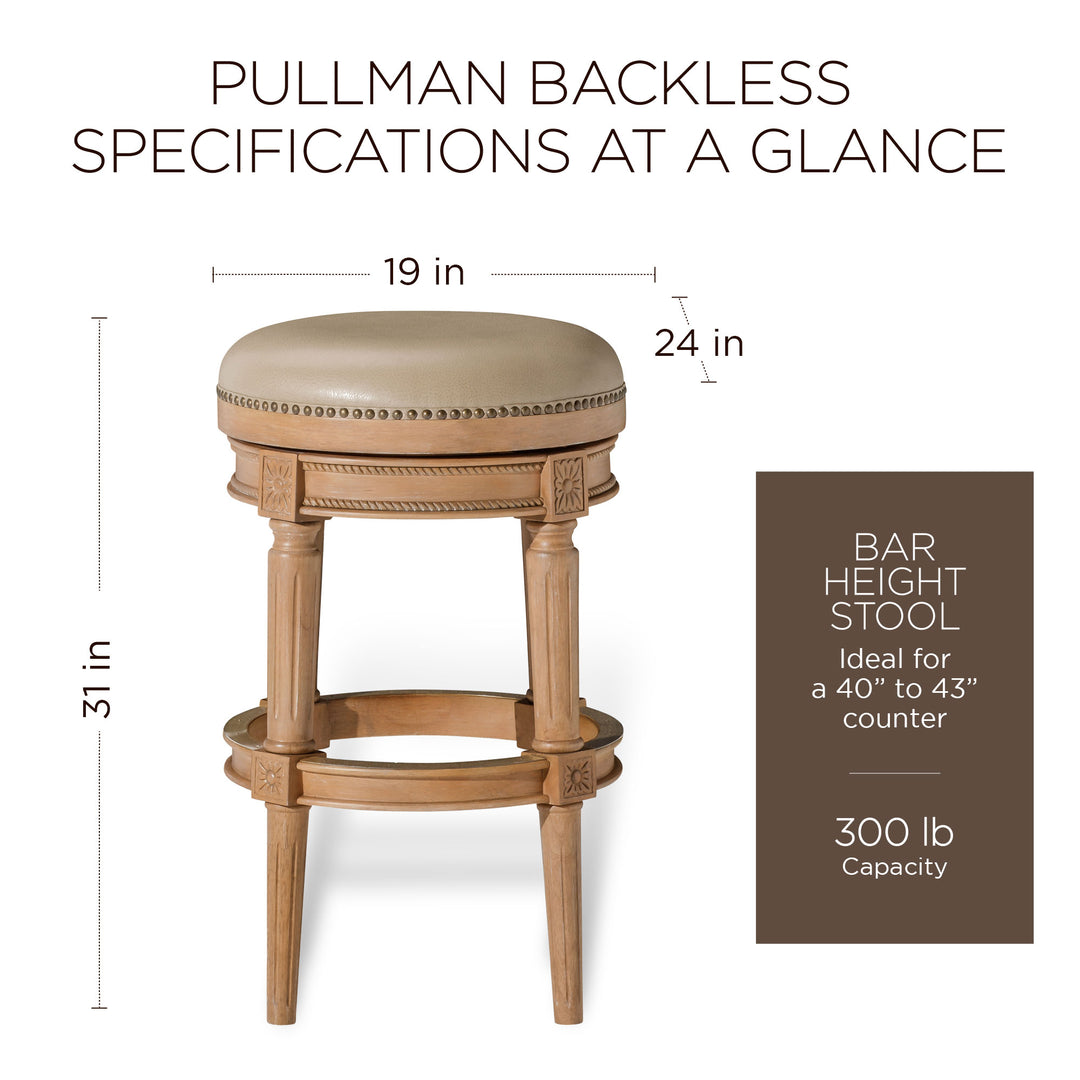 Maven Lane Pullman Backless Bar Stool in Weathered Oak Finish w/ Avanti Bone Vegan Leather - VMInnovations