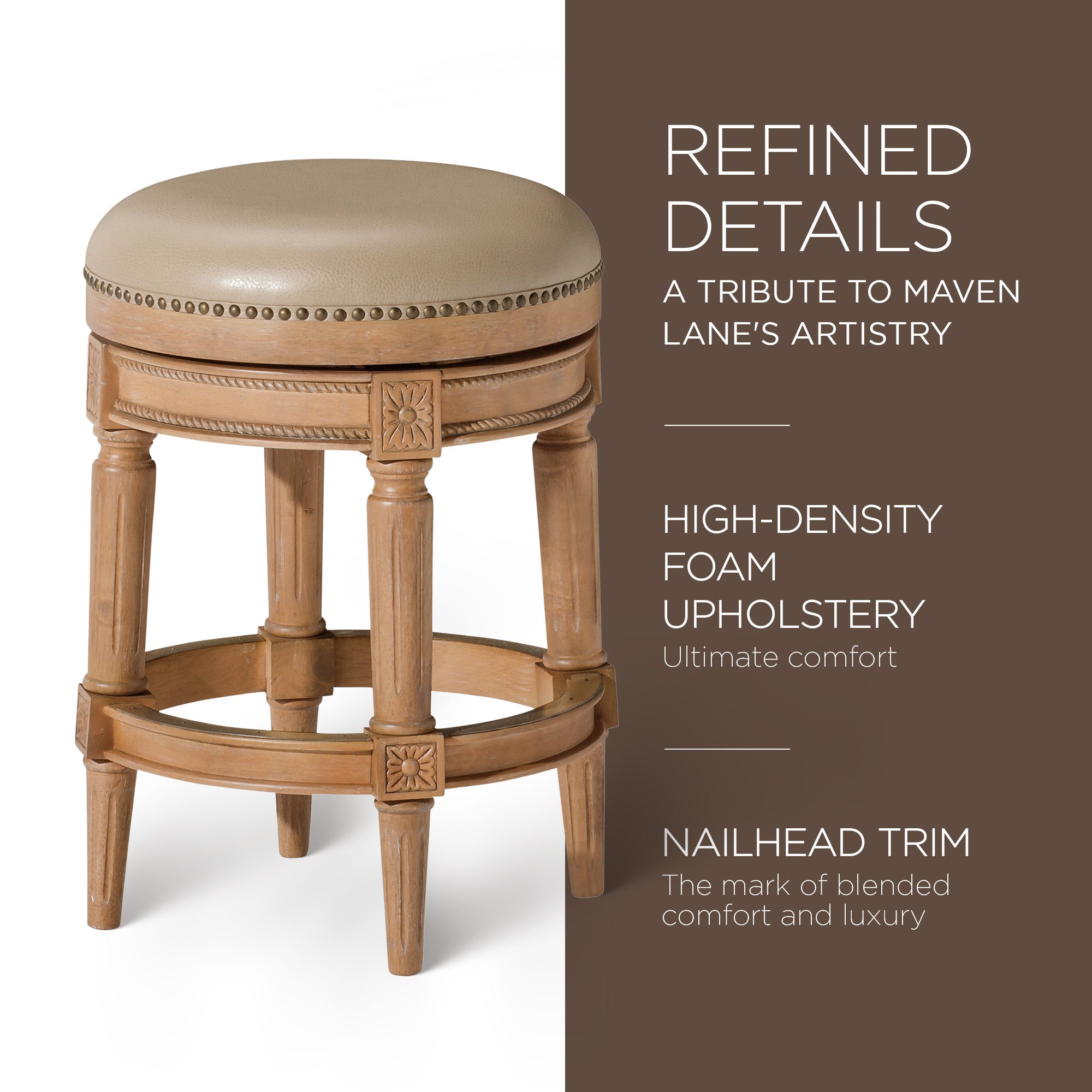 Maven Lane Backless Counter Stool Oak Finish w/ Avanti Bone Vegan Leather (Used) - VMInnovations