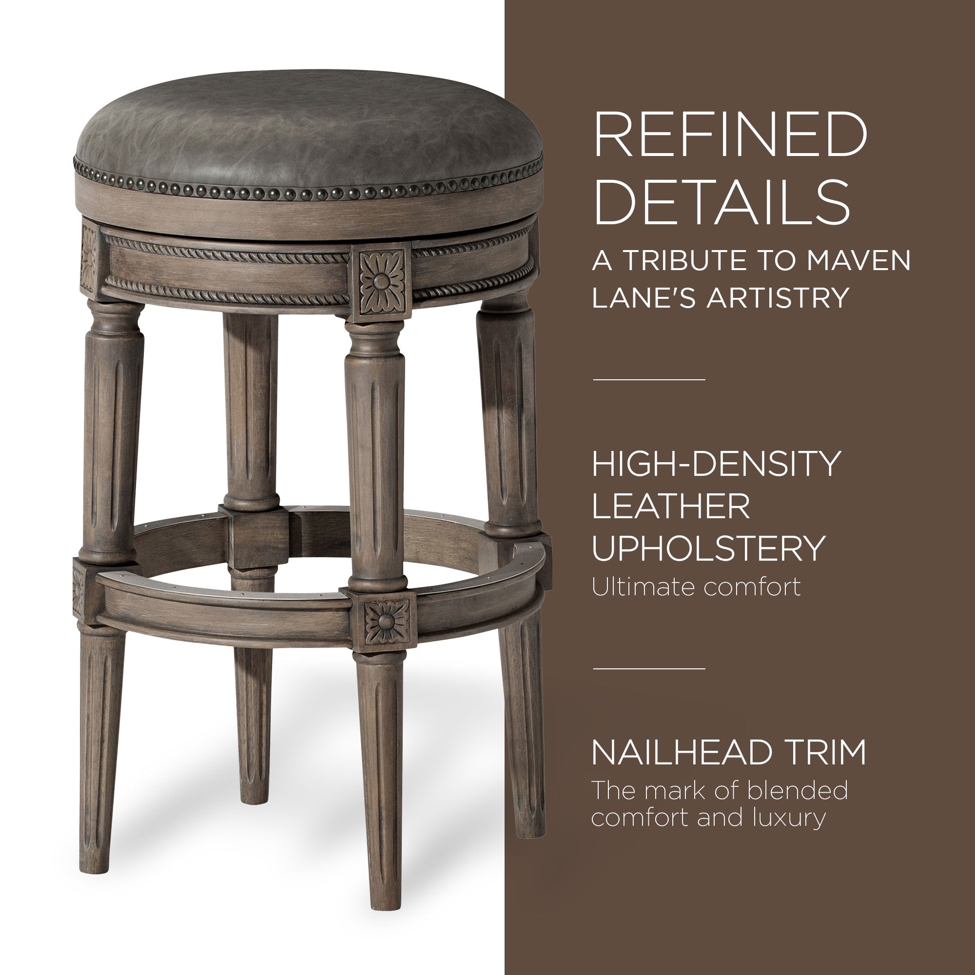 Maven Lane Pullman Backless Bar Stool in Reclaimed Oak Finish w/ Ronan Stone Vegan Leather - VMInnovations