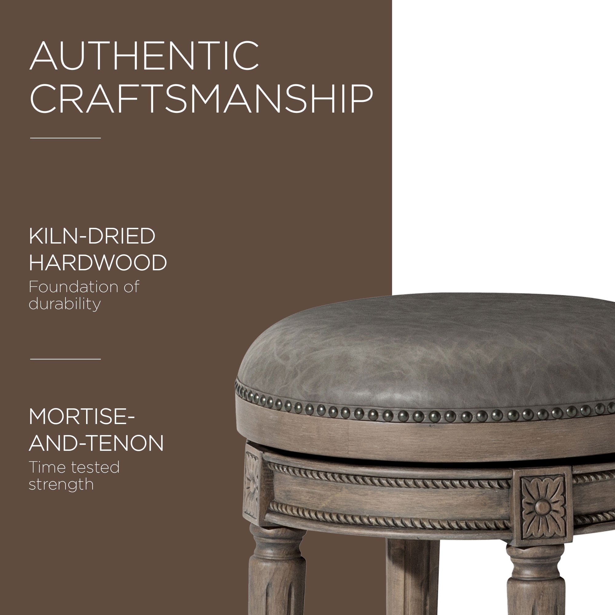 Maven Lane Pullman Bar Stool in Reclaimed Oak Finish w/Stone Vegan Leather(Used) - VMInnovations