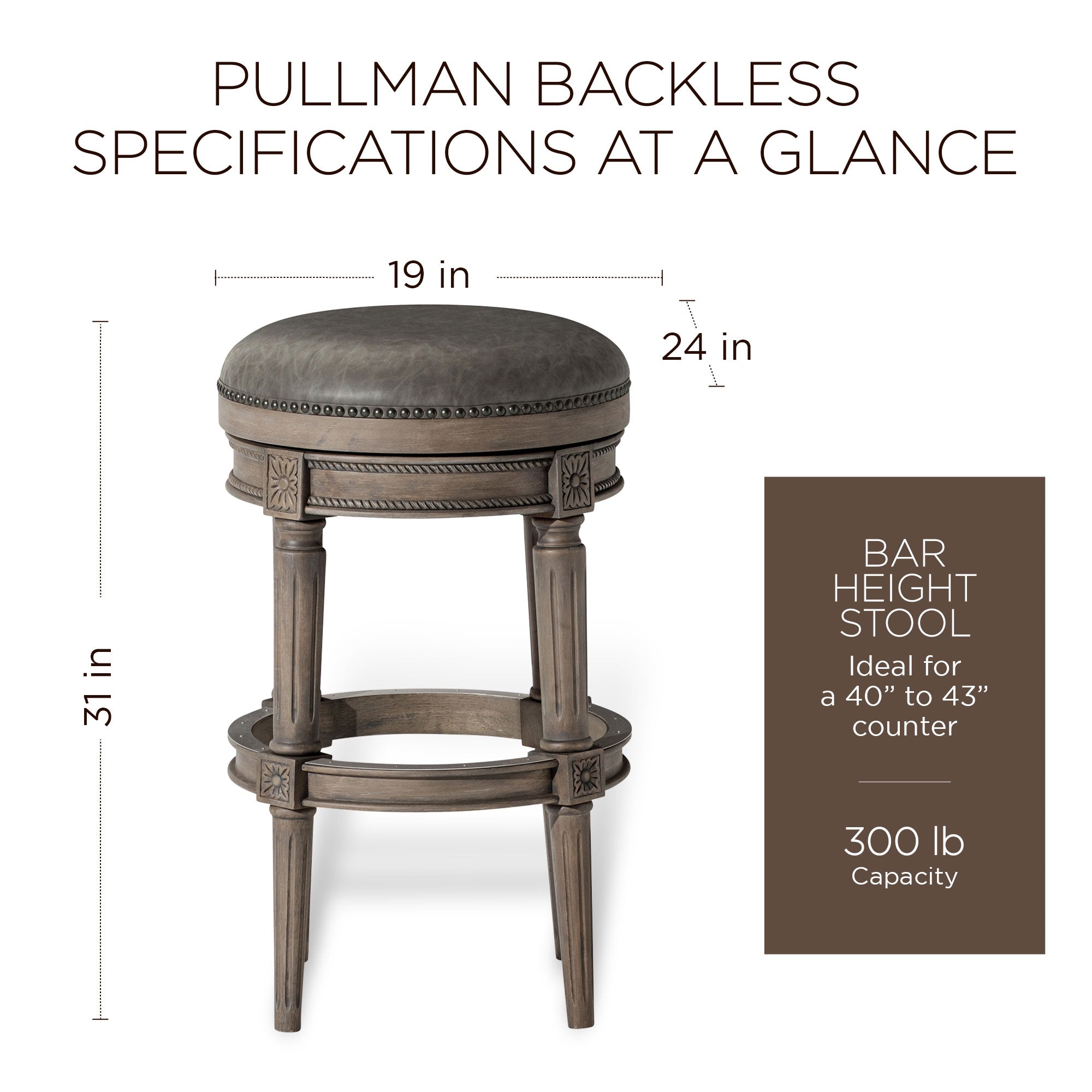 Maven Lane Pullman Backless Bar Stool in Reclaimed Oak Finish w/ Ronan Stone Vegan Leather - VMInnovations