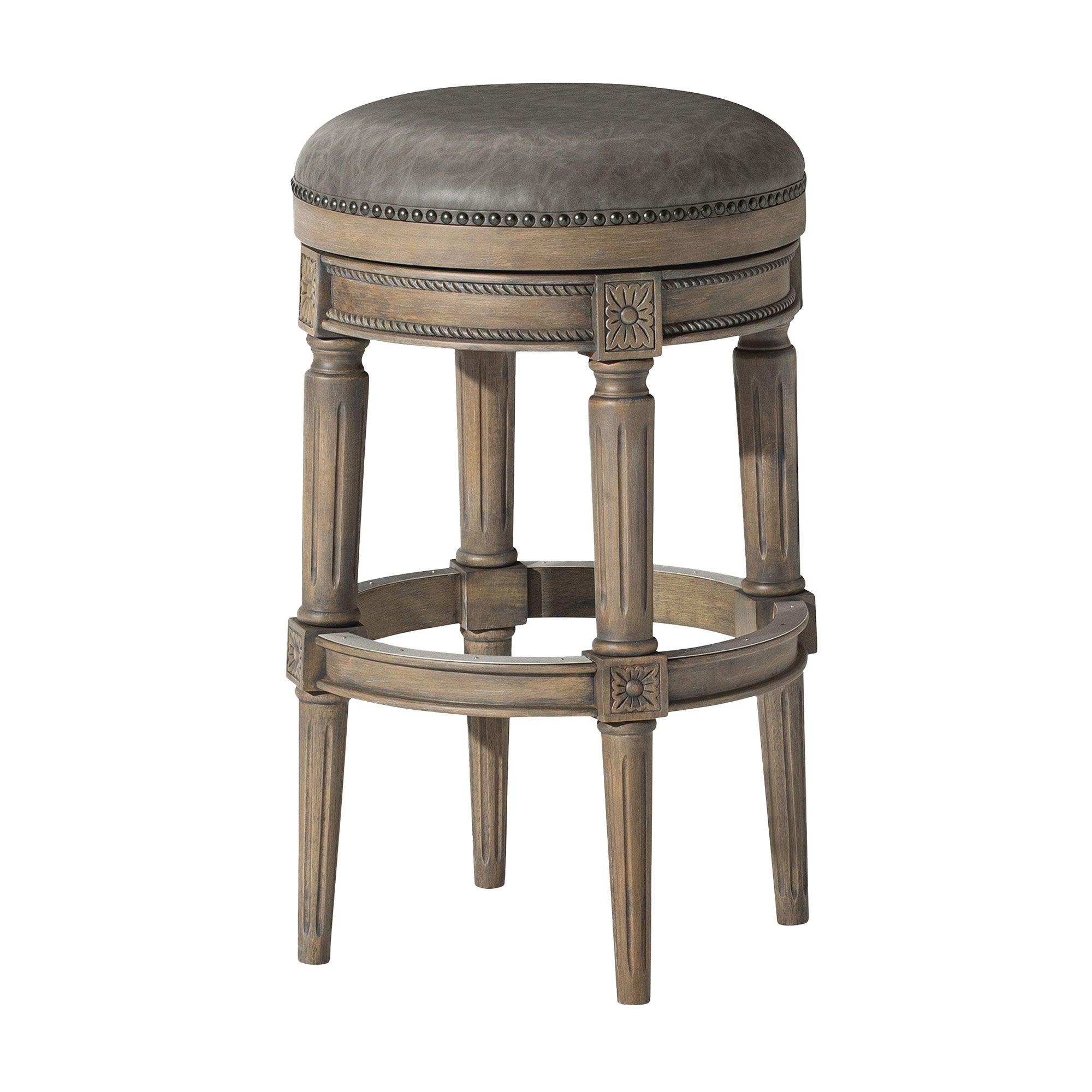 Maven Lane Pullman Backless Bar Stool in Reclaimed Oak Finish w/ Ronan Stone Vegan Leather - VMInnovations