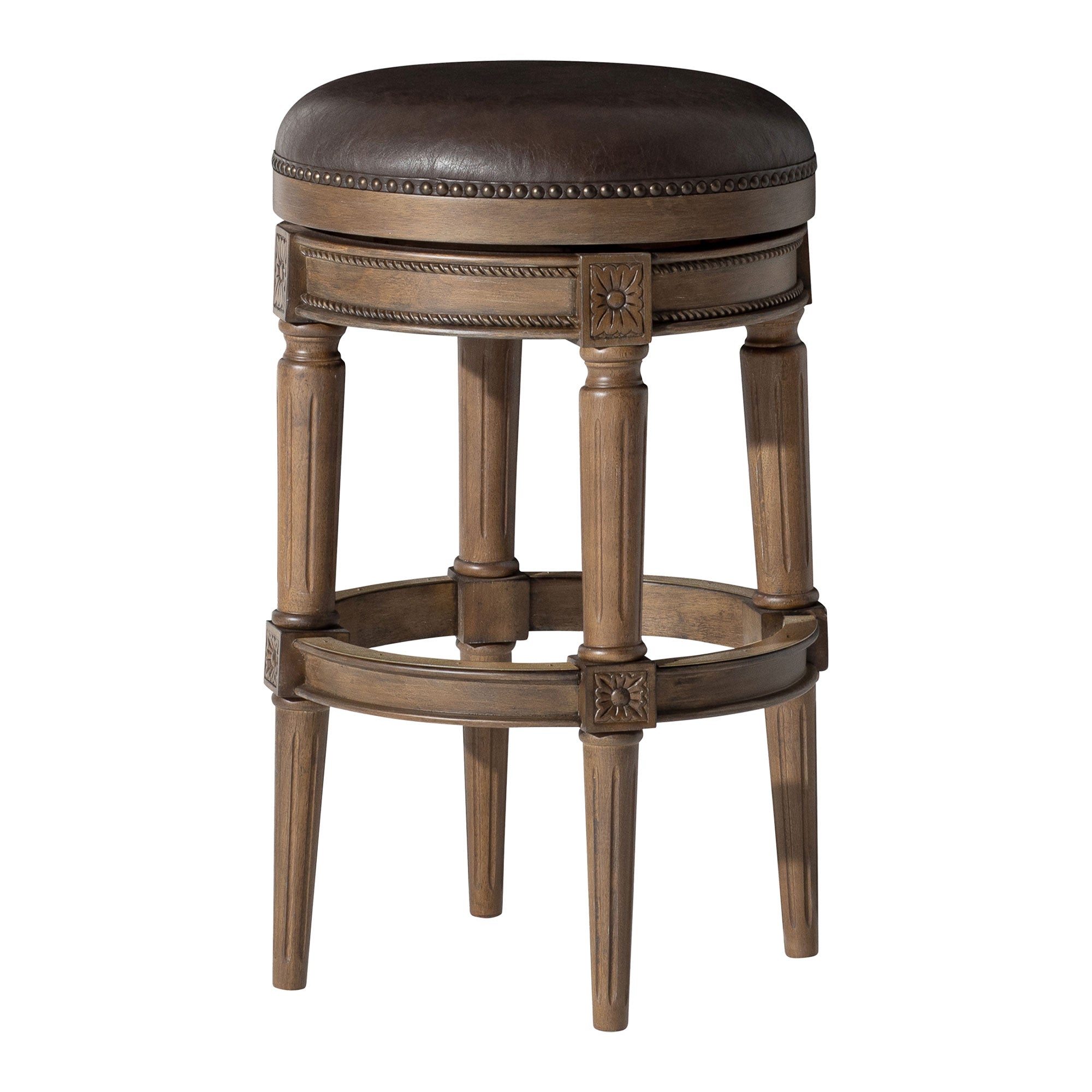 Maven Lane Backless Bar Stool in Walnut Finish w/Saddle Vegan Leather (Used) - VMInnovations