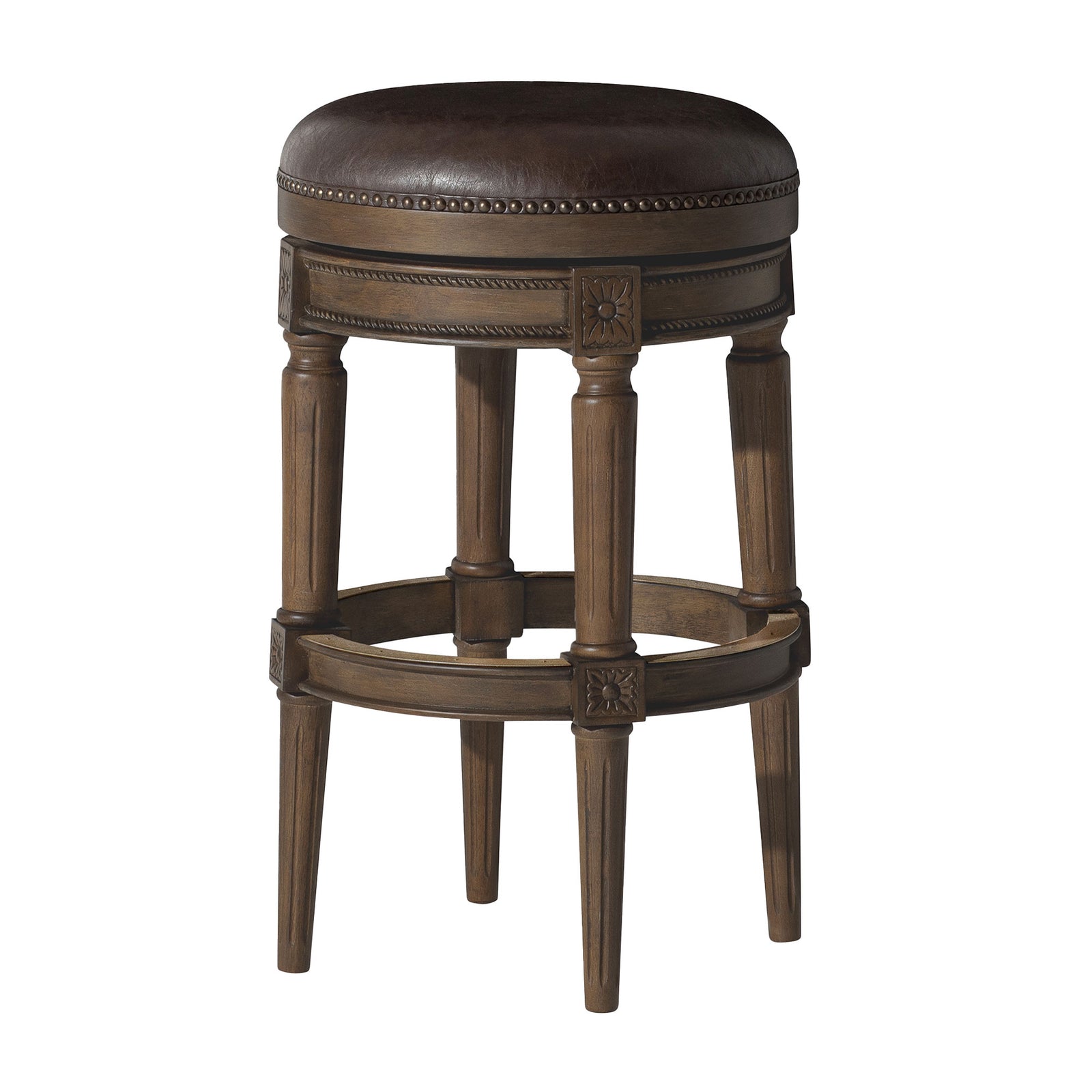 Maven Lane Pullman Backless Bar Stool in Walnut Finish w/ Marksman Saddle Vegan Leather - VMInnovations