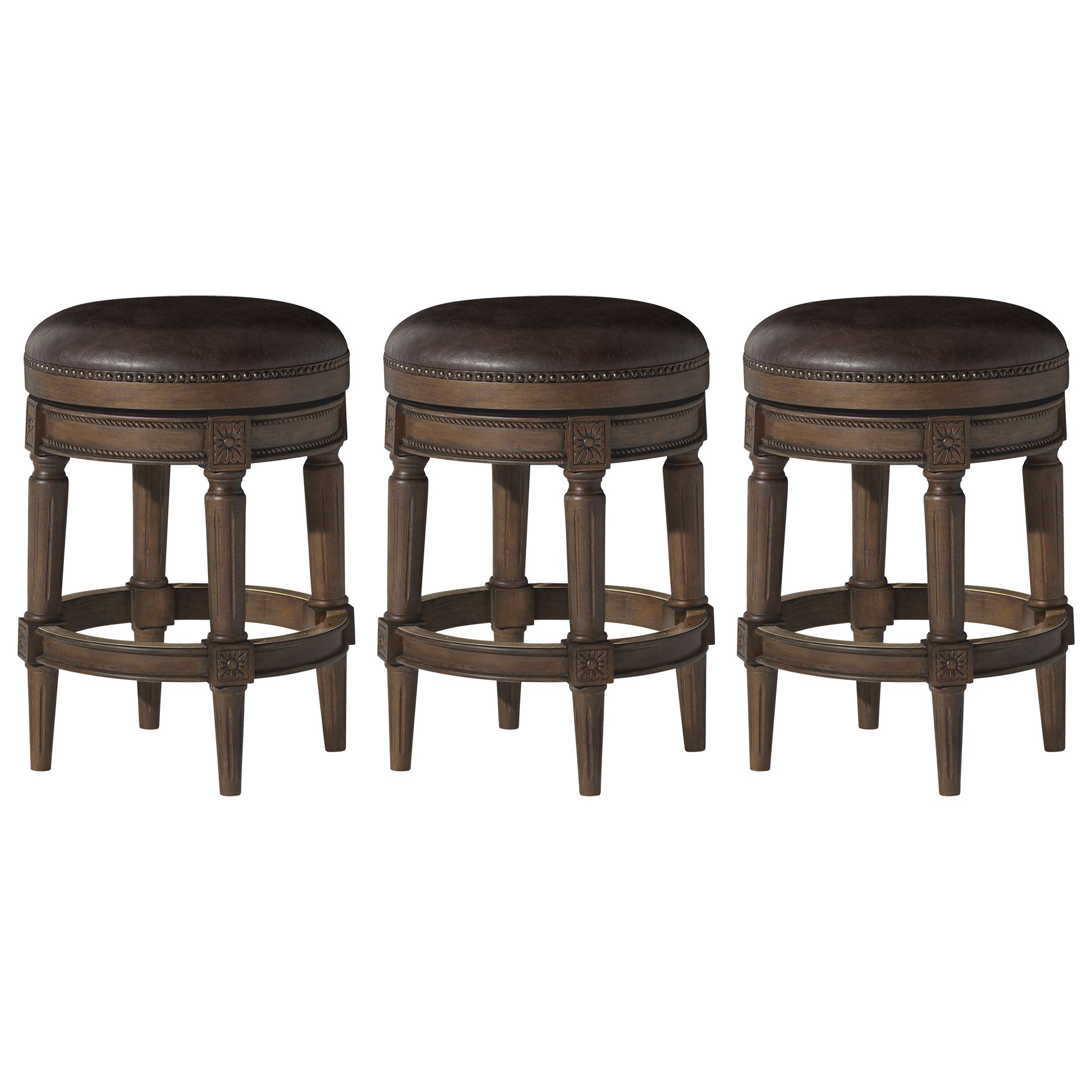 Maven Lane Pullman Backless Counter Stool in Walnut Finish w/ Marksman Saddle Vegan Leather, Set of 3 - VMInnovations