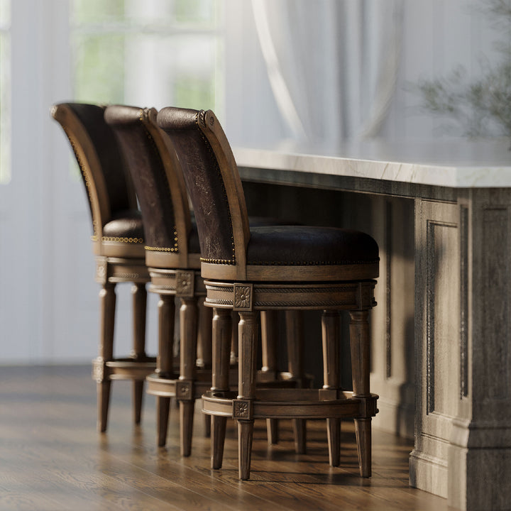 Maven Lane Counter Stool in Walnut Finish w/ Saddle Vegan Leather (For Parts) - VMInnovations