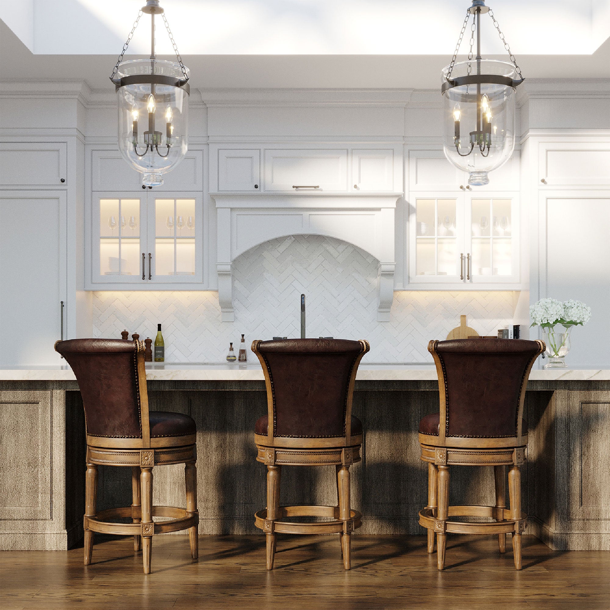 Maven Lane Pullman Counter Stool in Walnut Finish w/ Vegan Leather (Open Box) - VMInnovations