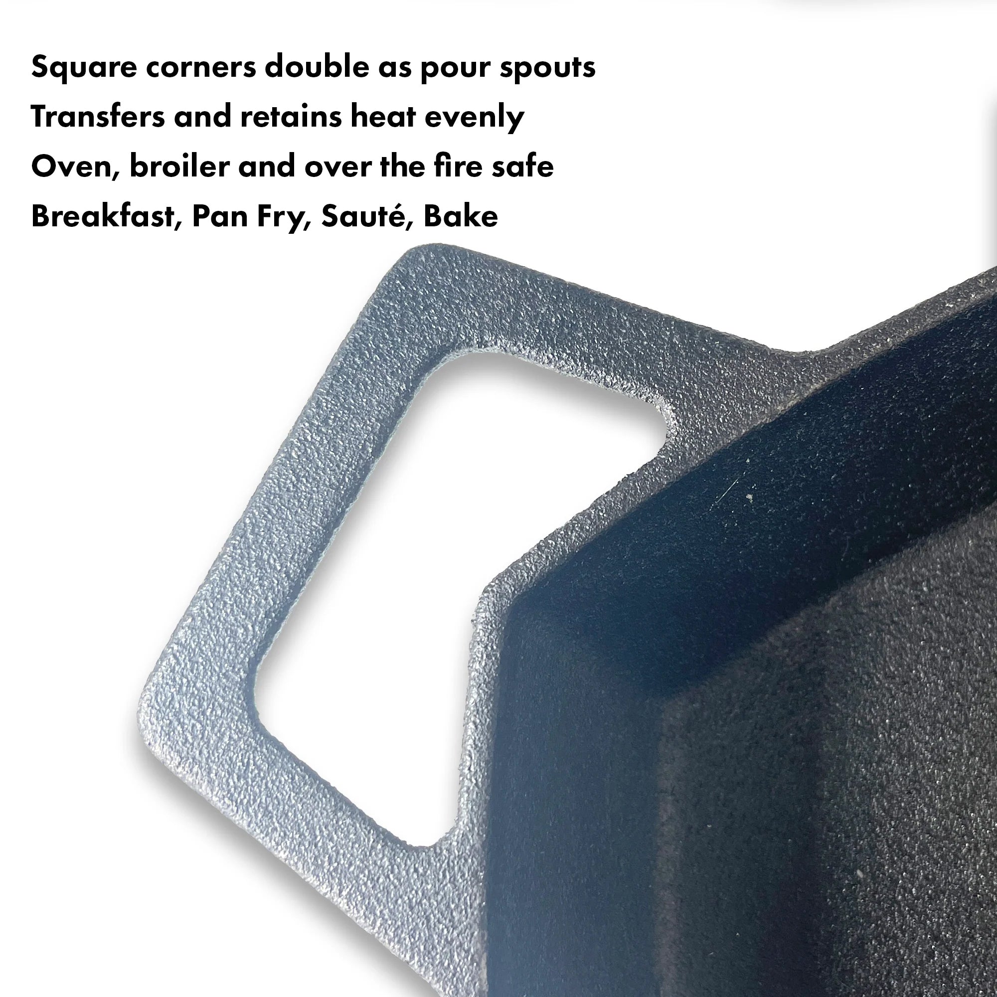Bayou Classic 12 Inch Square Cast Iron Cooking Skillet Pan with Helper Handle - VMInnovations