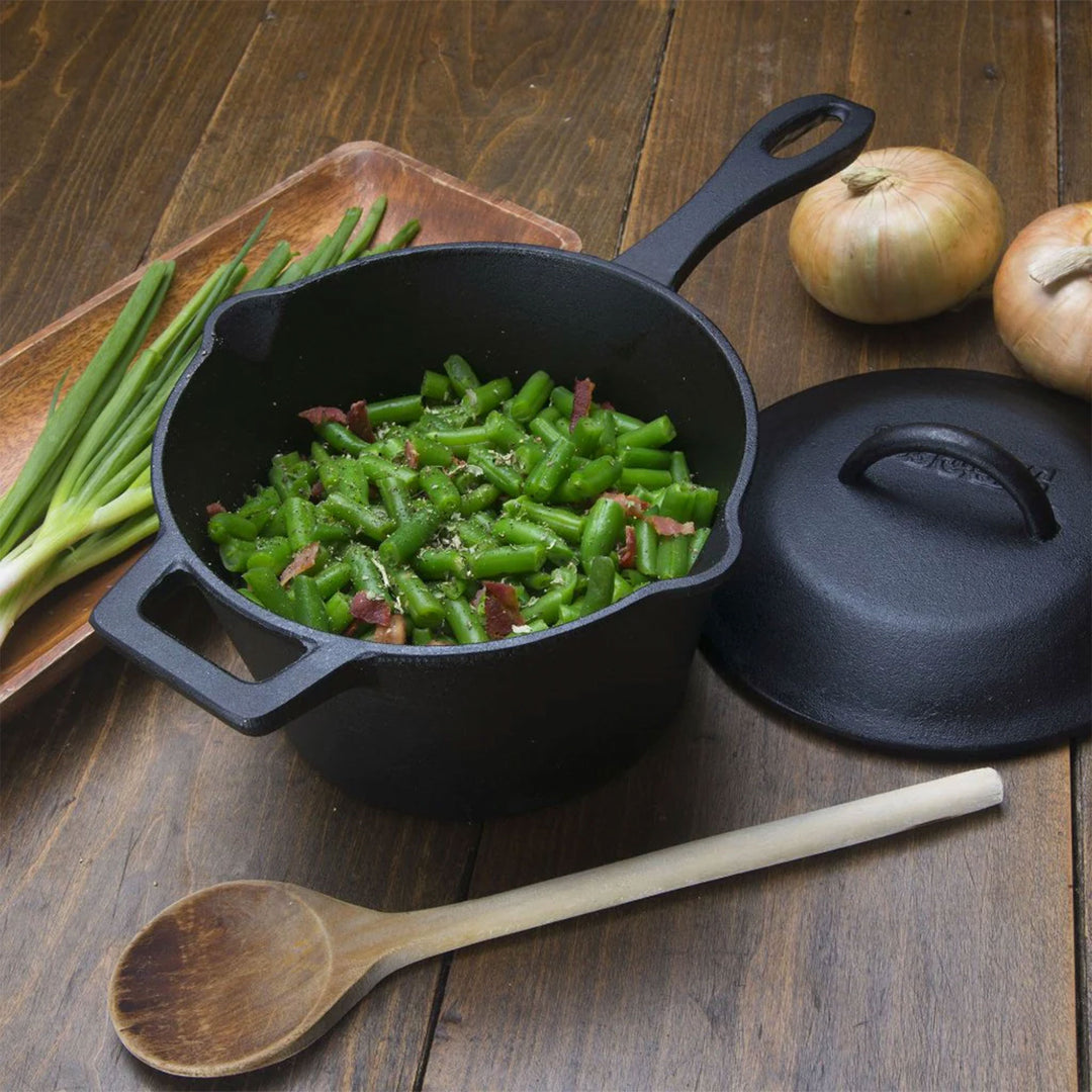 Bayou Classic 2.5 Quart Cast Iron Covered Sauce Pot with Self-Basting Lid, Black - VMInnovations