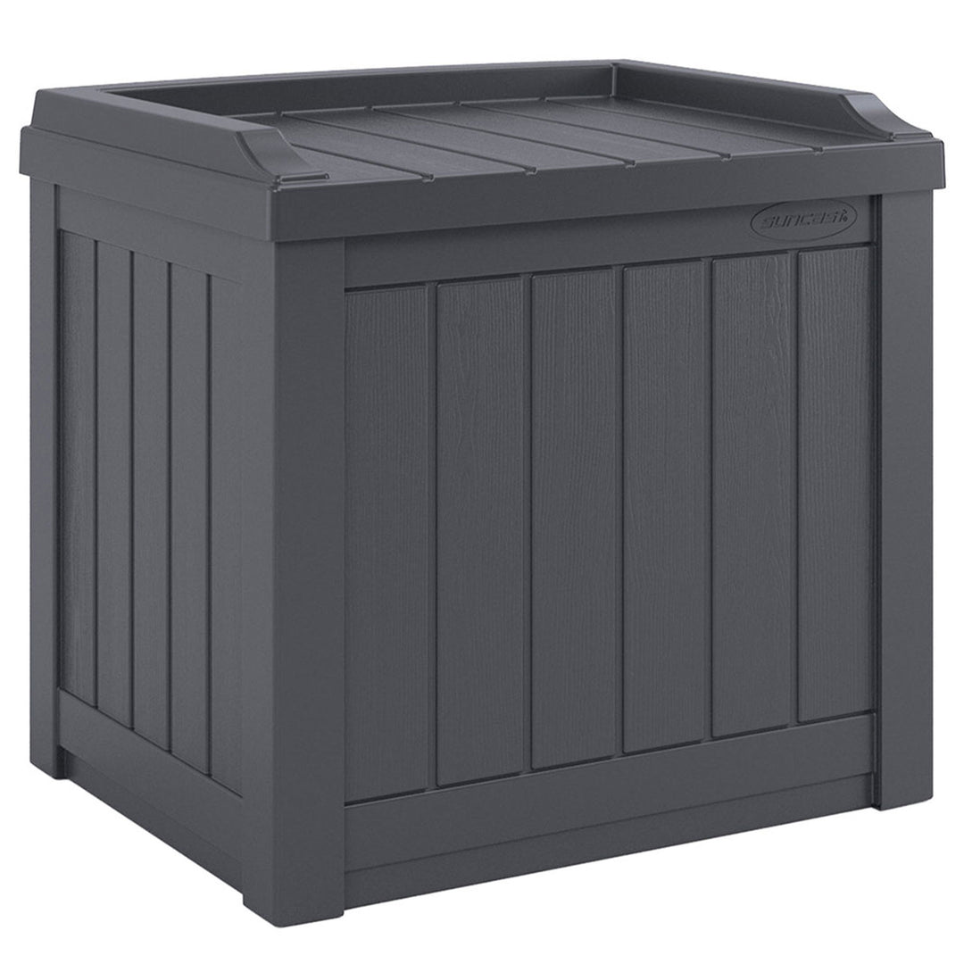 Suncast 22 Gallon Outdoor Patio Small Deck Box with Storage Seat, Cyberspace - VMInnovations