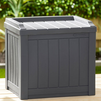 Suncast 22 Gal Outdoor Patio Small Deck Box w/Storage Seat, Cyberspace (2 Pack)