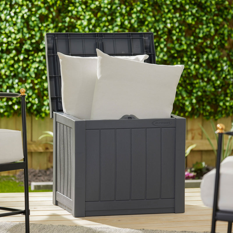 Suncast 22 Gal Outdoor Patio Small Deck Box w/Storage Seat, Cyberspace (2 Pack)
