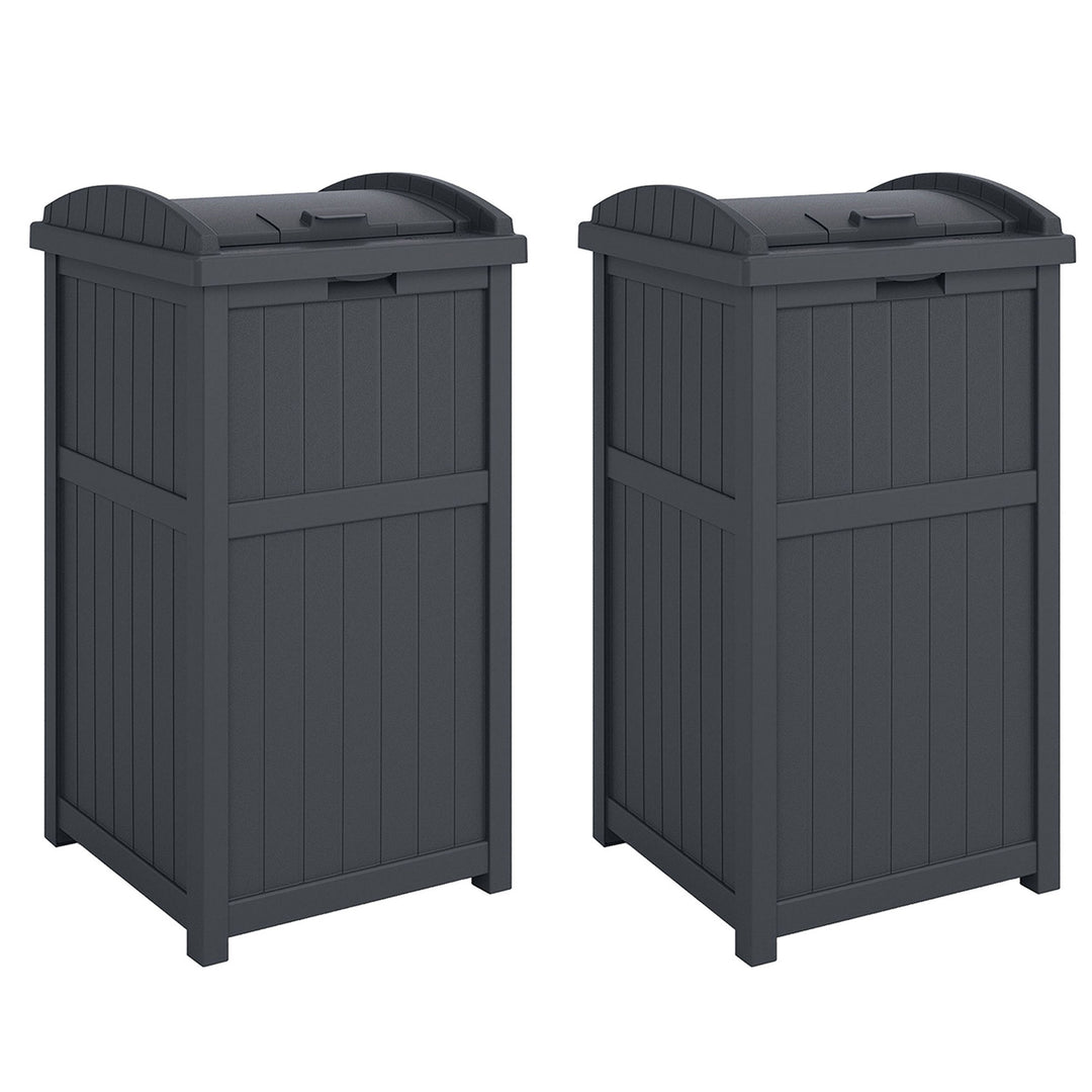 Suncast 30 Gallon Hideaway Trash Waste Bins for Outdoor, Cyberspace (2 Pack) - VMInnovations