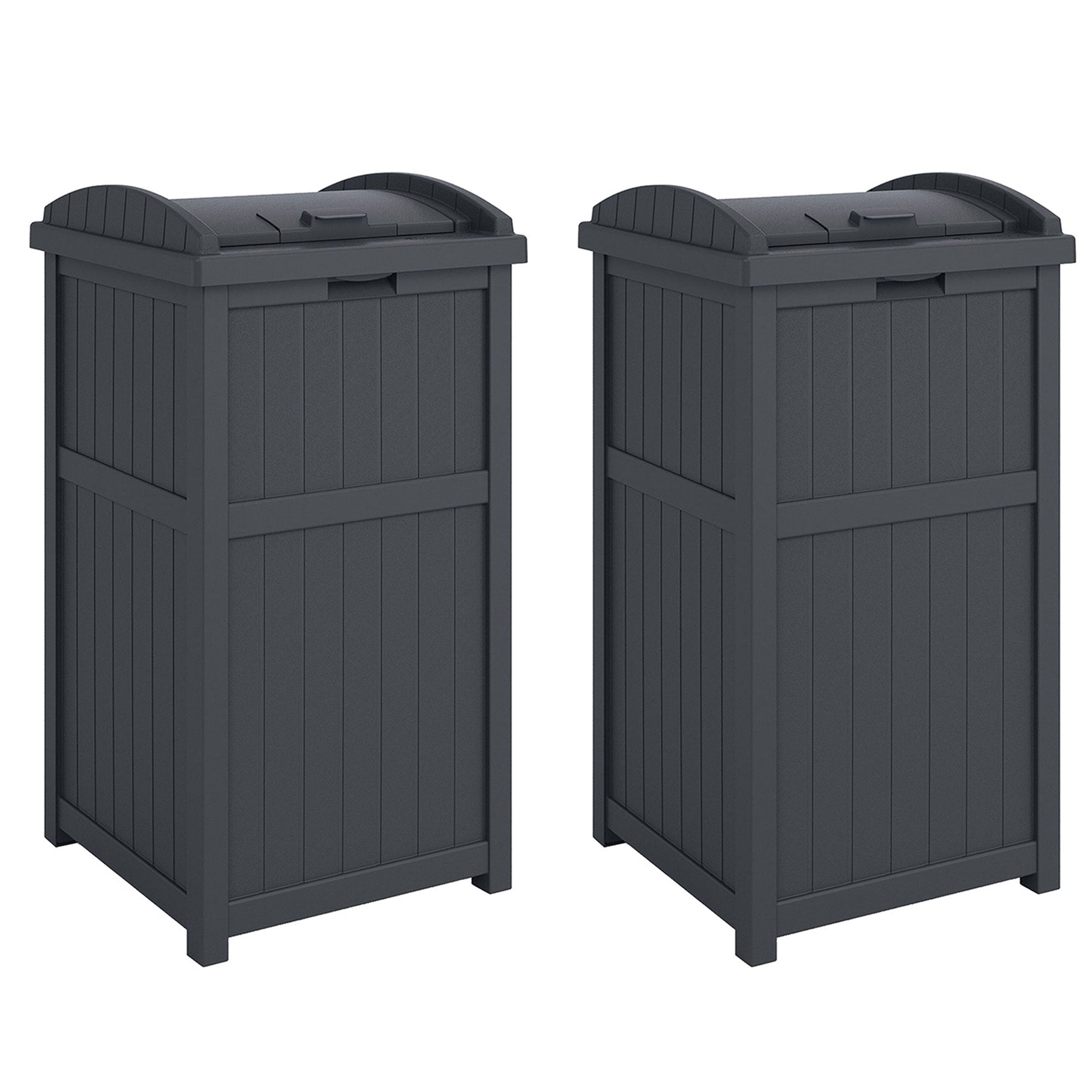 Suncast 30 Gallon Hideaway Trash Waste Bins for Outdoor, Cyberspace (2 Pack) - VMInnovations