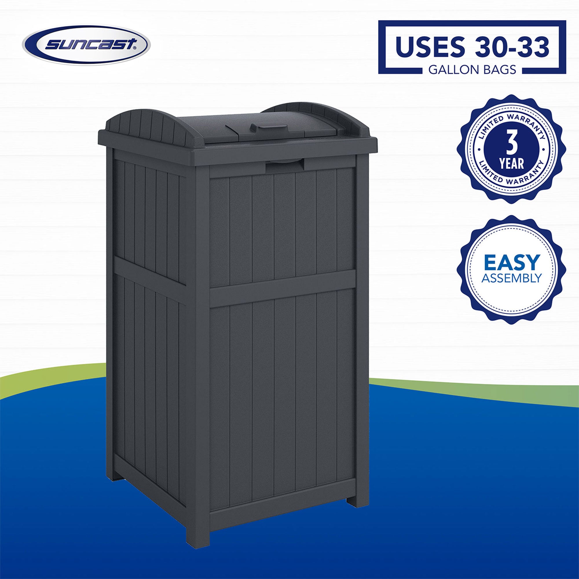 Suncast 30 Gallon Hideaway Trash Waste Bins for Outdoor, Cyberspace (2 Pack) - VMInnovations