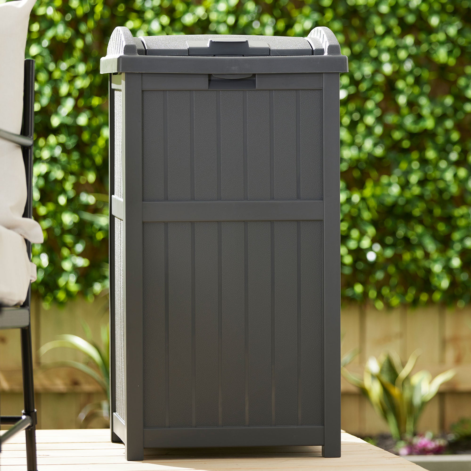 Suncast 30 Gallon Hideaway Trash Waste Bins for Outdoor, Cyberspace (2 Pack) - VMInnovations