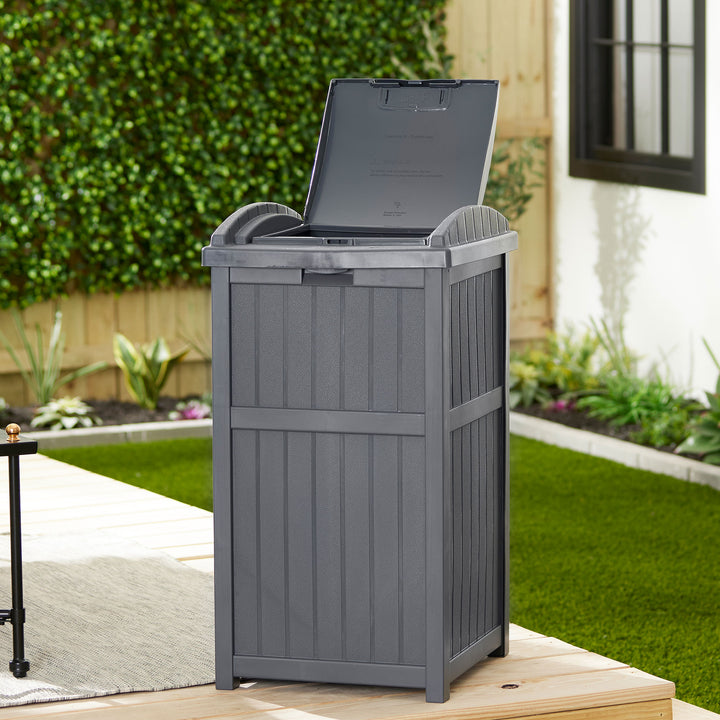 Suncast 30 Gallon Hideaway Trash Waste Bins for Outdoor, Cyberspace (2 Pack) - VMInnovations