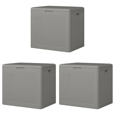 Suncast 22 Gallon Indoor Outdoor Small Patio Deck Storage Box, Stoney (3 Pack)