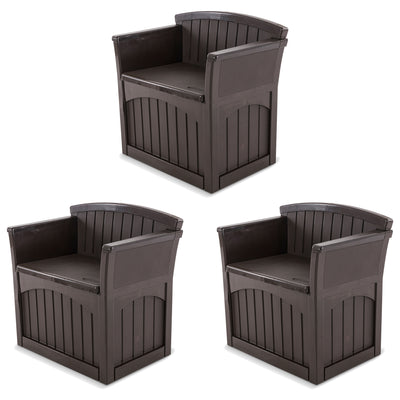 Suncast 31 Gallon Indoor and Outdoor Storage Patio Bench Chair, Java (3 Pack)