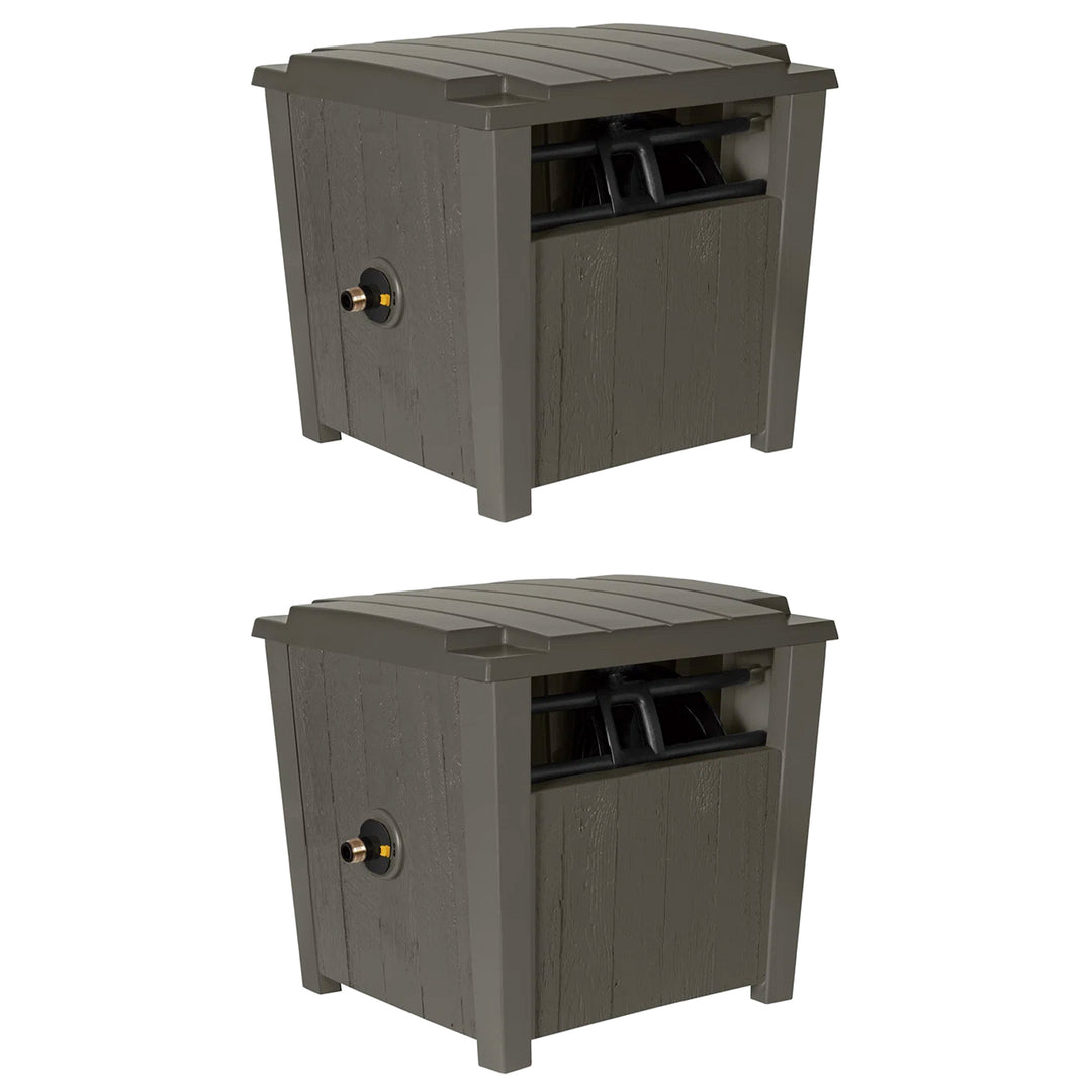 Suncast Farmington Hideaway Garden Hose Storage Pot Container, Stoney (2 Pack) - VMInnovations