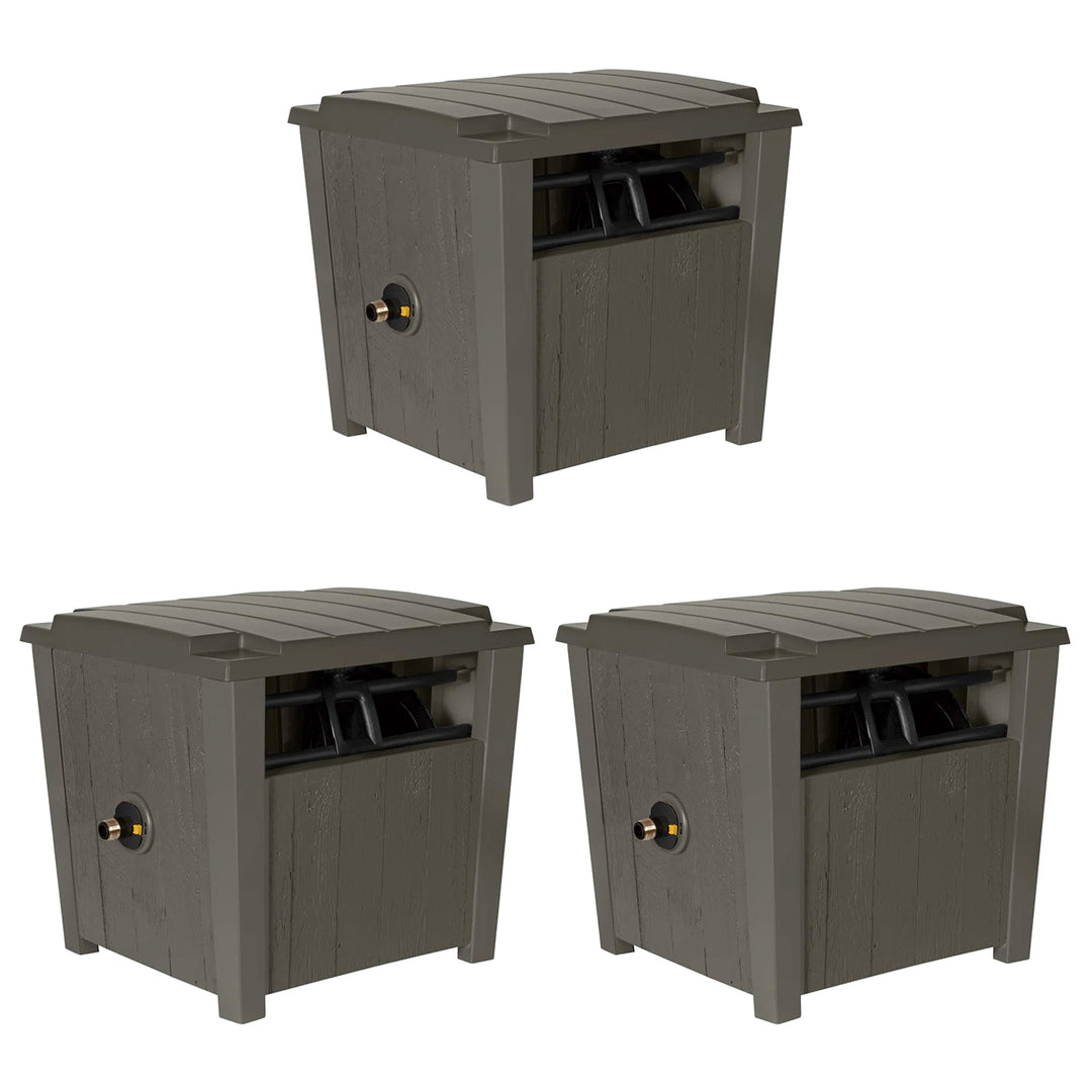 Suncast Farmington Hideaway Garden Hose Storage Pot Container, Stoney (3 Pack) - VMInnovations