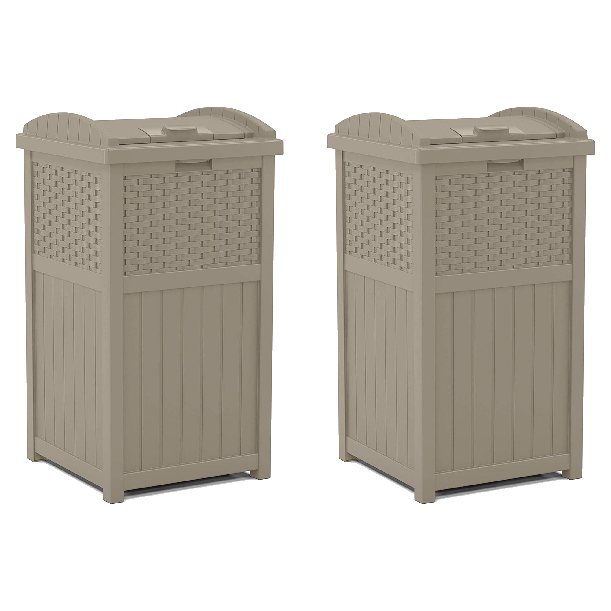 Suncast Wicker Plastic Hideaway Trash Can with Latching Lid, Dark Taupe (2 Pack) - VMInnovations