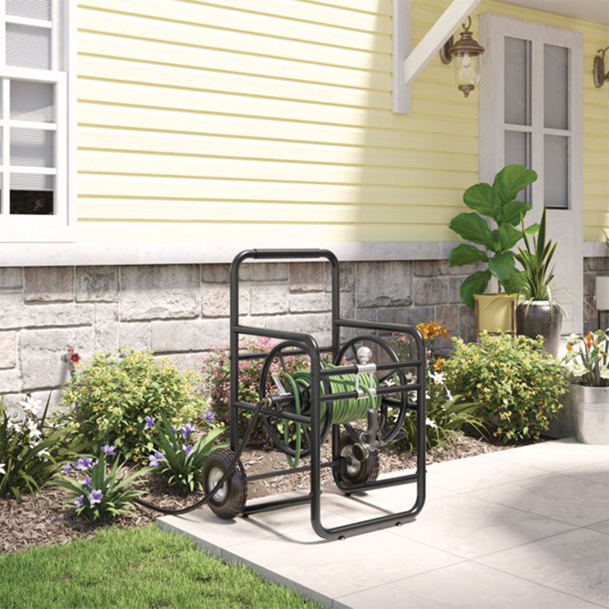 Suncast Professional Portable 200' Garden Hose Reel Wheeled Cart, Black (4 Pack)