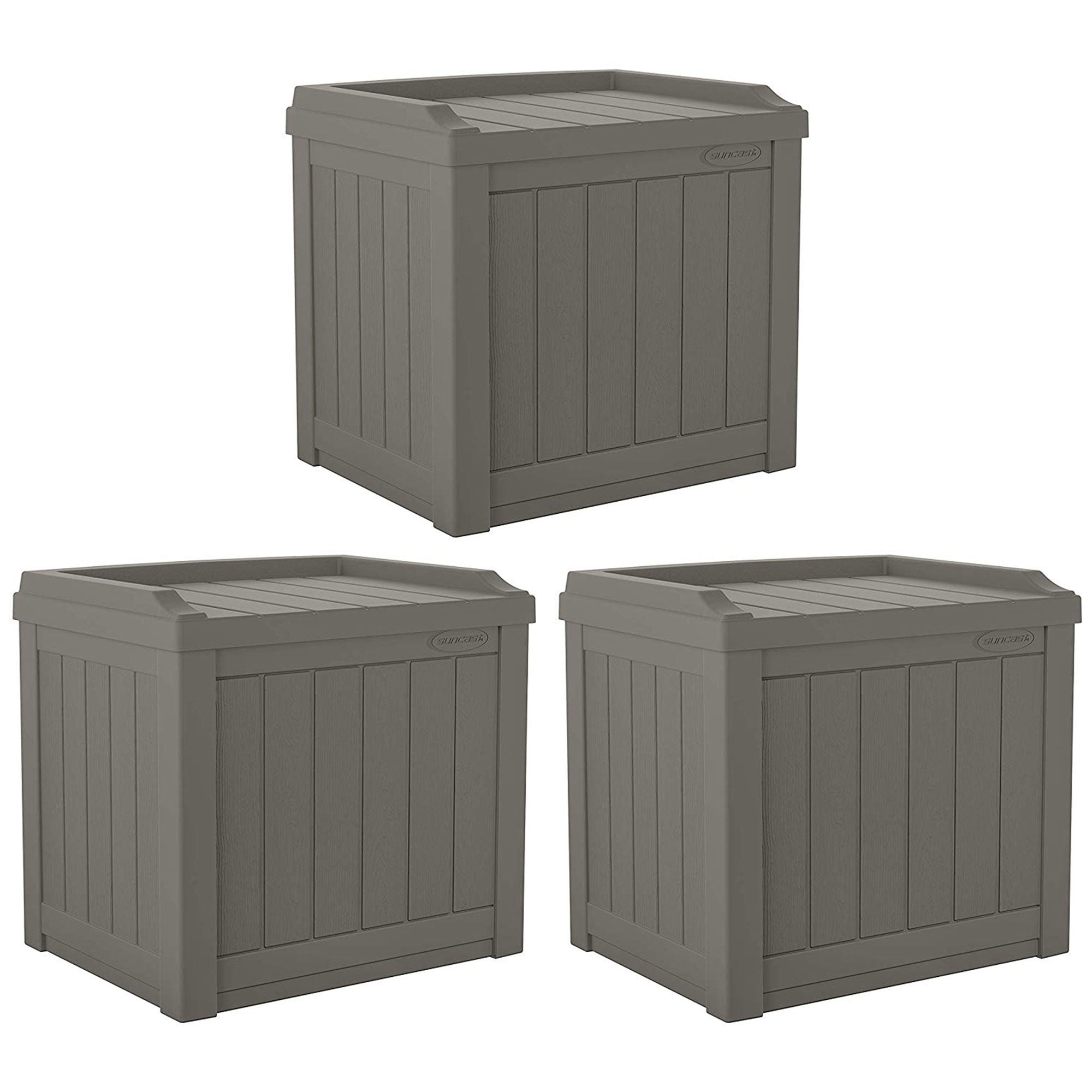 Suncast 22 gal Outdoor Patio Small Deck Chest Box w/Storage Seat, Stone (3 Pack) - VMInnovations