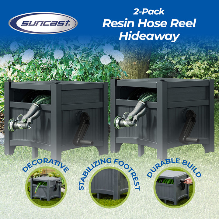 Suncast Hideaway 100 Ft Garden Hose Reel for 5/8 Inch Hoses, Cyberspace (2 Pack) - VMInnovations