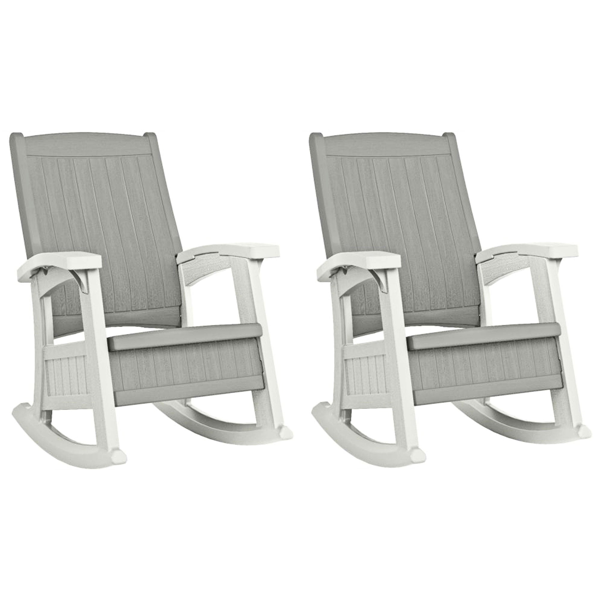 Suncast Outdoor Portable Patio Rocking Chair w/ Seat Storage, Dove Gray (2 Pack) - VMInnovations