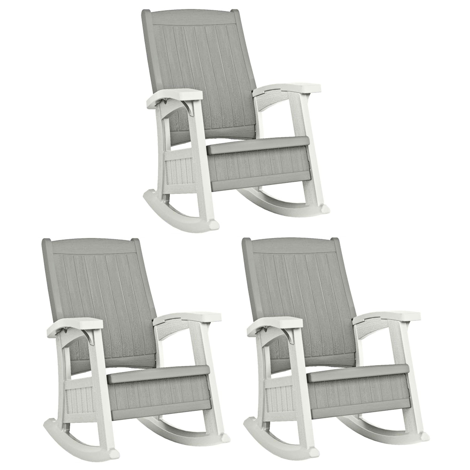 Suncast Outdoor Portable Patio Rocking Chair w/ Seat Storage, Dove Gray (3 Pack) - VMInnovations