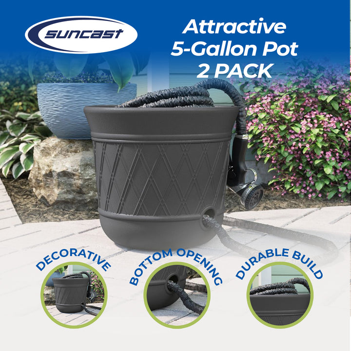 Suncast 14 x 12 Inch Decorative Hideaway Garden Hose Storage Pot, Gray (2 Pack) - VMInnovations
