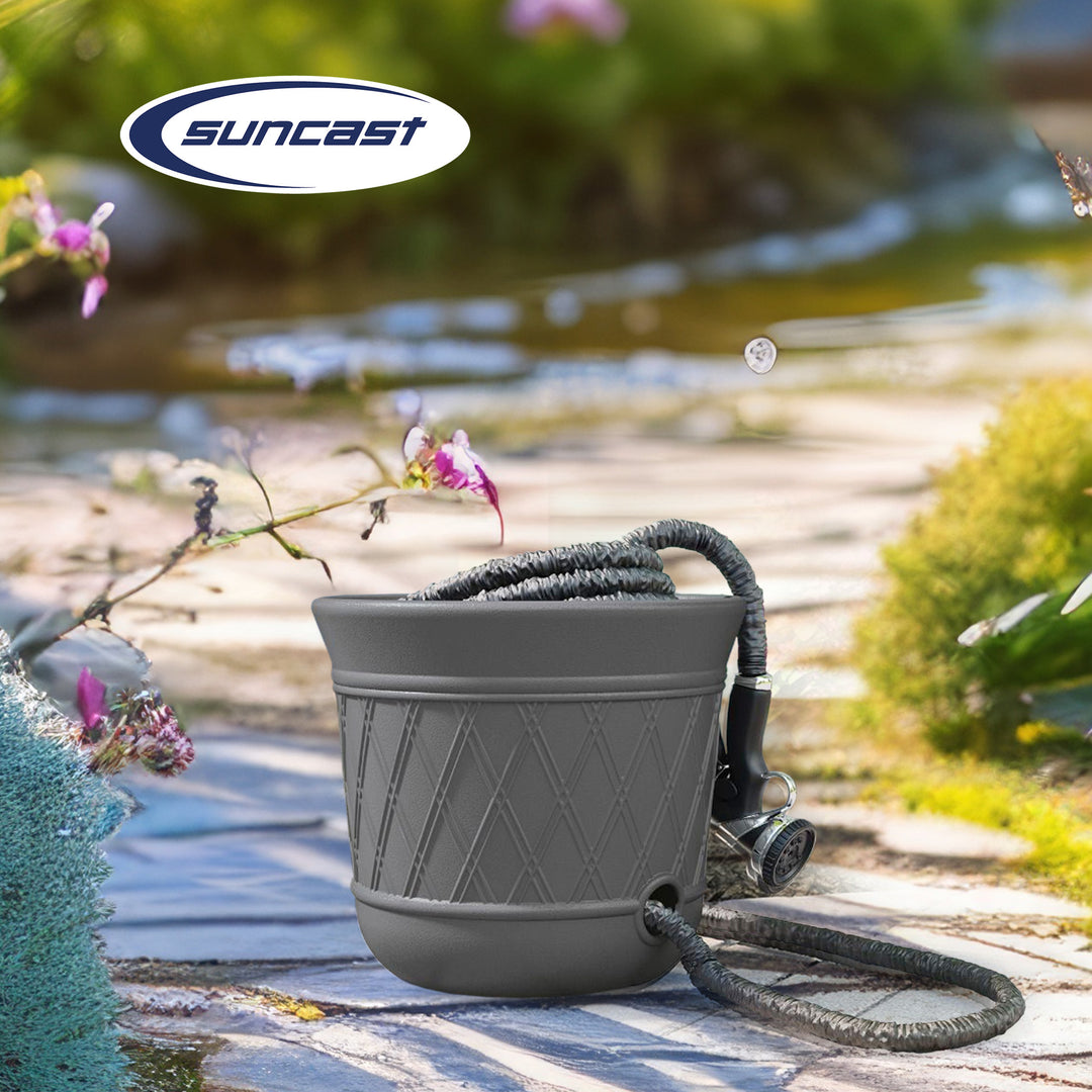 Suncast 14 x 12 Inch Decorative Hideaway Garden Hose Storage Pot, Gray (2 Pack) - VMInnovations