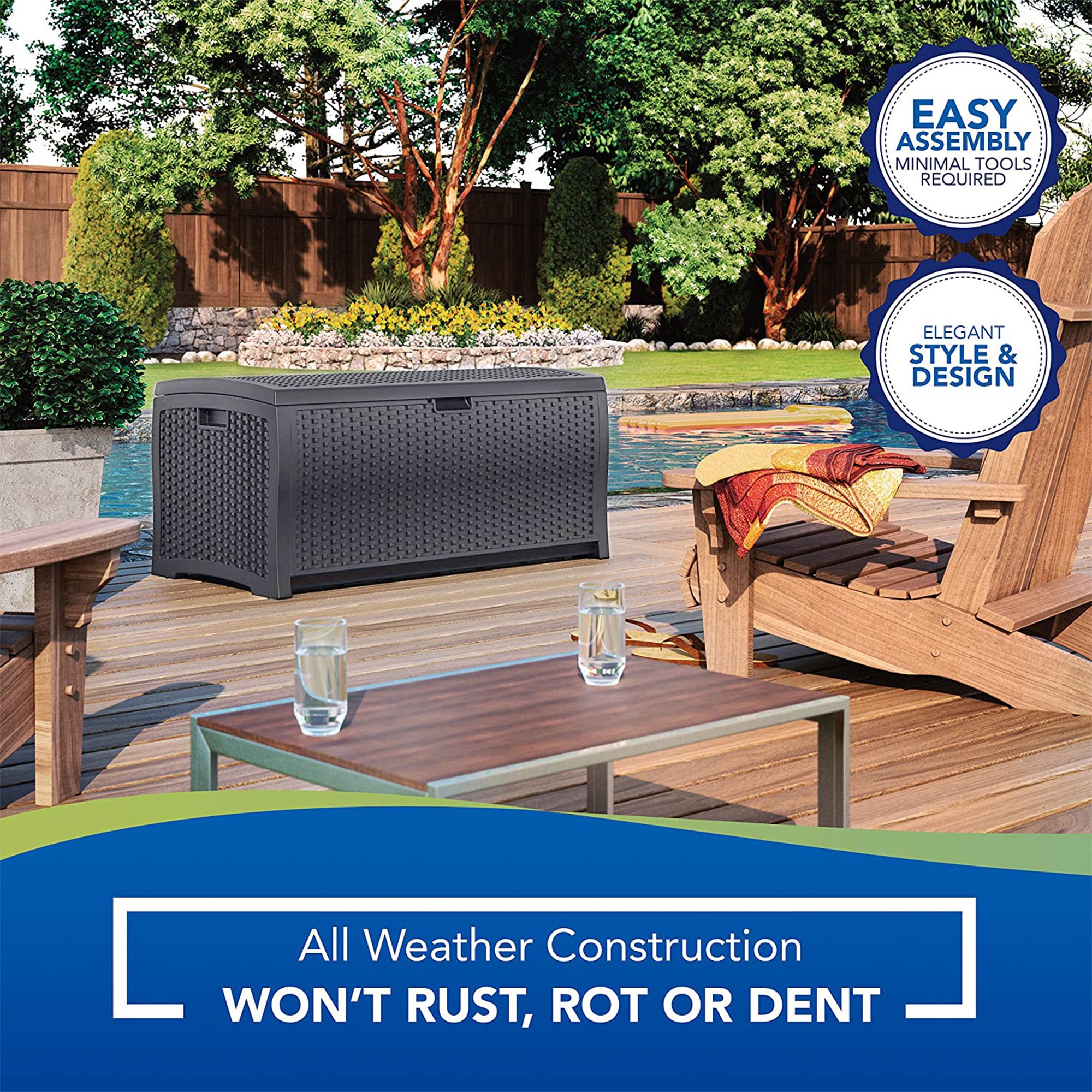Suncast 73 Gallon Wicker Outdoor Patio Storage Deck Box, Cyberspace (2 Pack) - VMInnovations