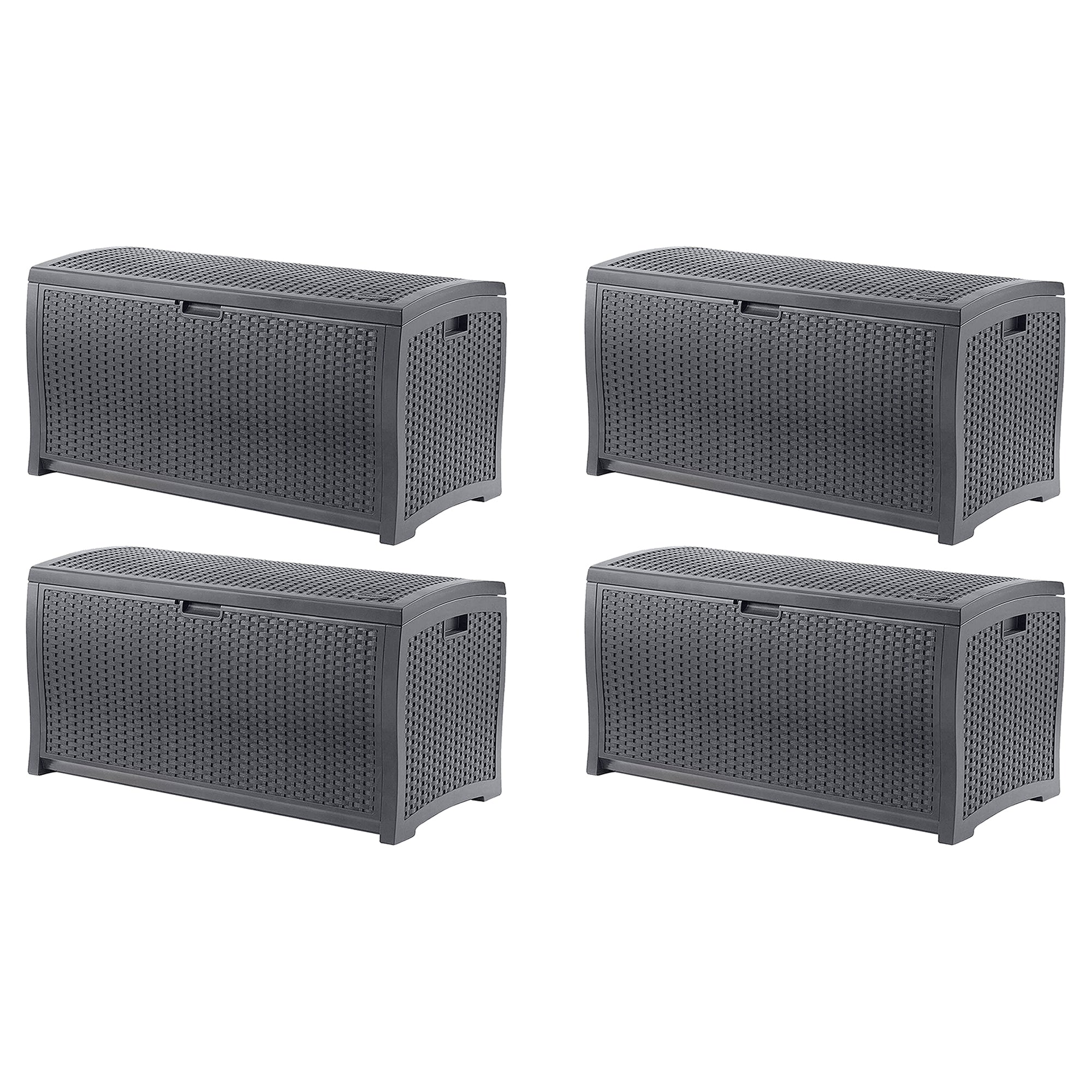 Suncast 73 Gallon Wicker Outdoor Patio Storage Deck Box, Cyberspace (4 Pack)