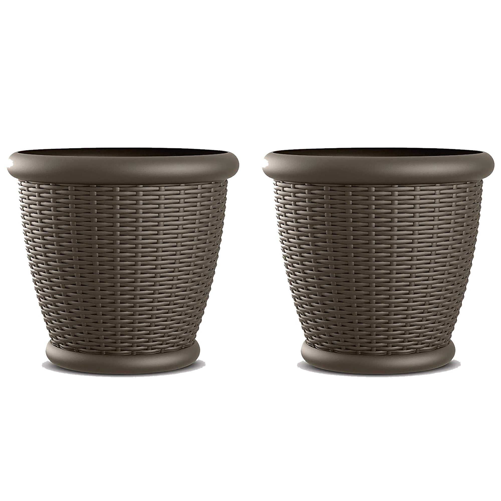 Suncast Willow 18" Diameter Decorative Wicker Patio Planter Pot, Java (2 Pack) - VMInnovations