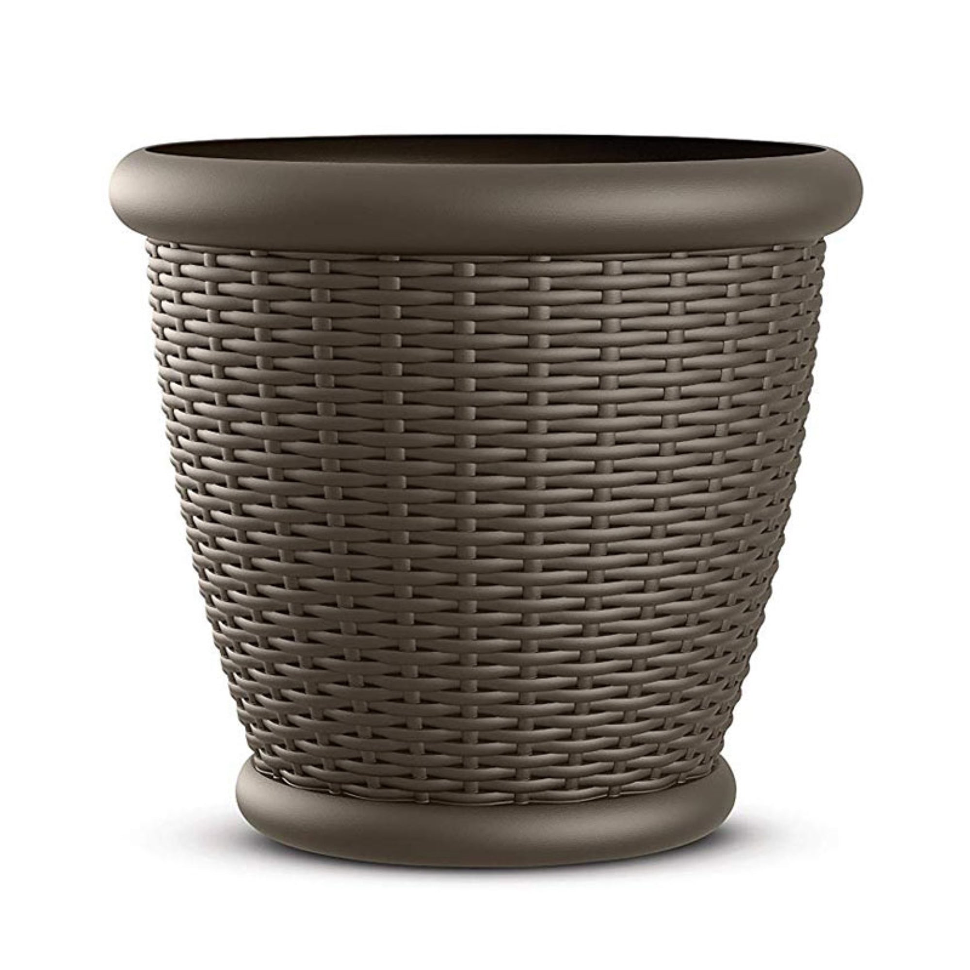 Suncast Willow 18" Diameter Decorative Wicker Patio Planter Pot, Java (2 Pack) - VMInnovations