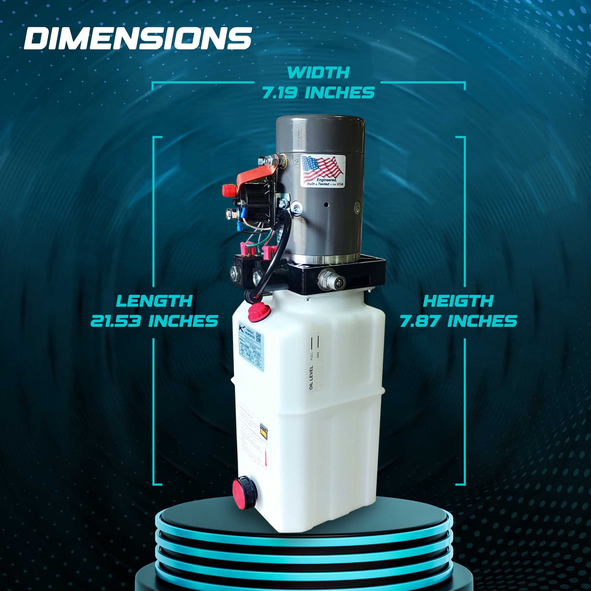 KTI Hydraulics12 VDC HPU Single Double Acting Power Up/Down/Gravity Down, 6 Qt - VMInnovations