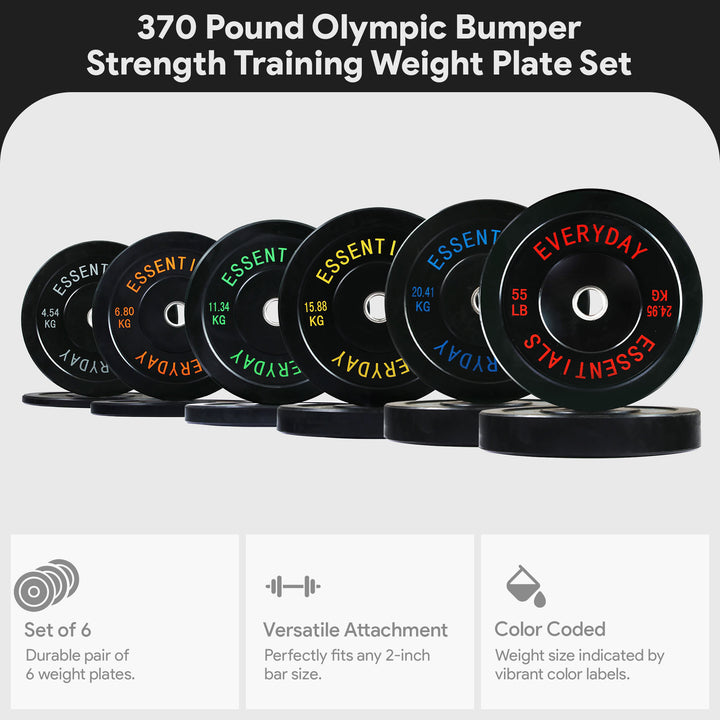 BalanceFrom Fitness 370 Pound Olympic Bumper Strength Training Weight Plate Set - VMInnovations