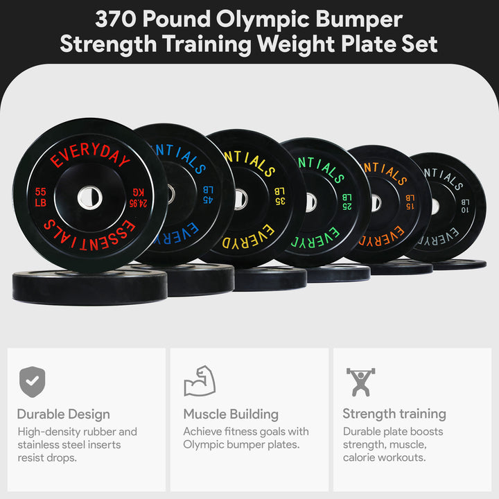 BalanceFrom Fitness 370 Pound Olympic Bumper Strength Training Weight Plate Set - VMInnovations