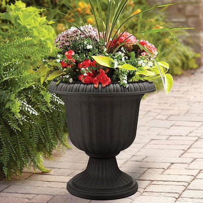 Southern Patio 19 Inch Round Outdoor Utopian Urn for Large Sized Plants, Black