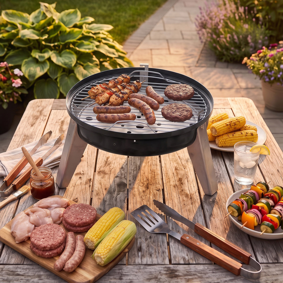 Americana Lock N Go Portable Charcoal Grill with Locking Hood & Bowl, Black