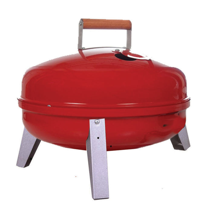Americana Lock N Go Portable Charcoal Grill with Locking Hood and Bowl, Red - VMInnovations