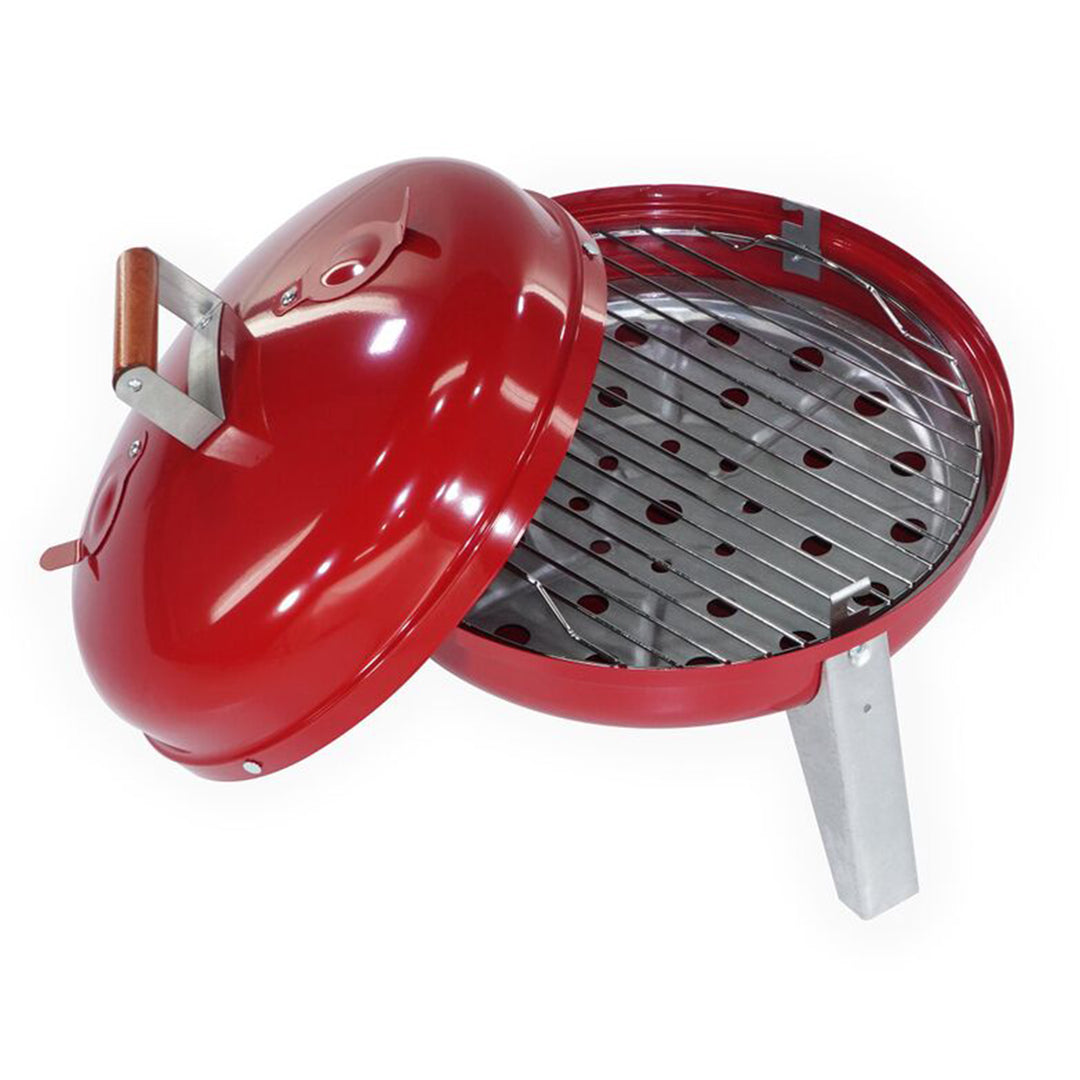 Americana Lock N Go Portable Charcoal Grill with Locking Hood and Bowl, Red - VMInnovations