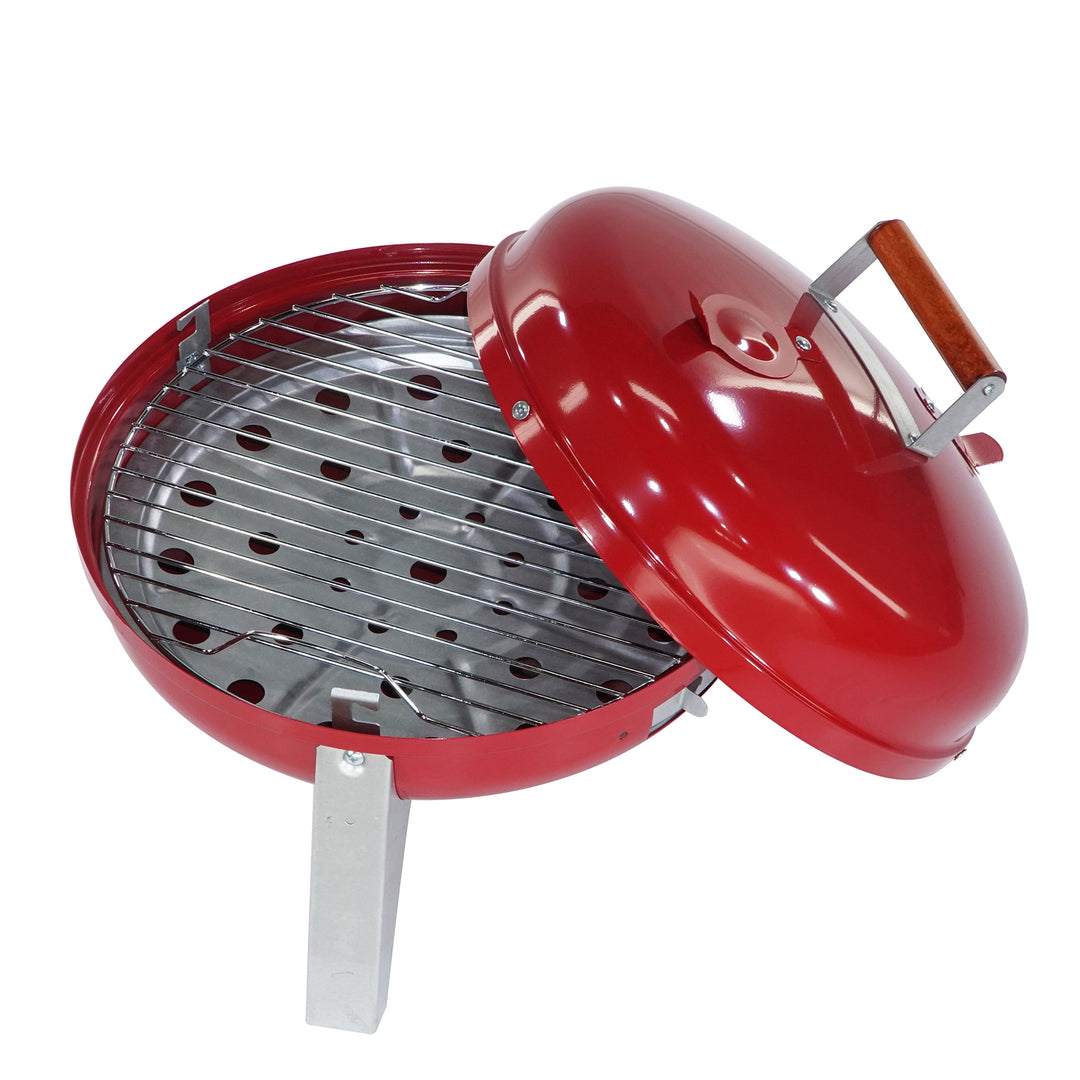 Americana Lock N Go Portable Charcoal Grill with Locking Hood and Bowl, Red - VMInnovations