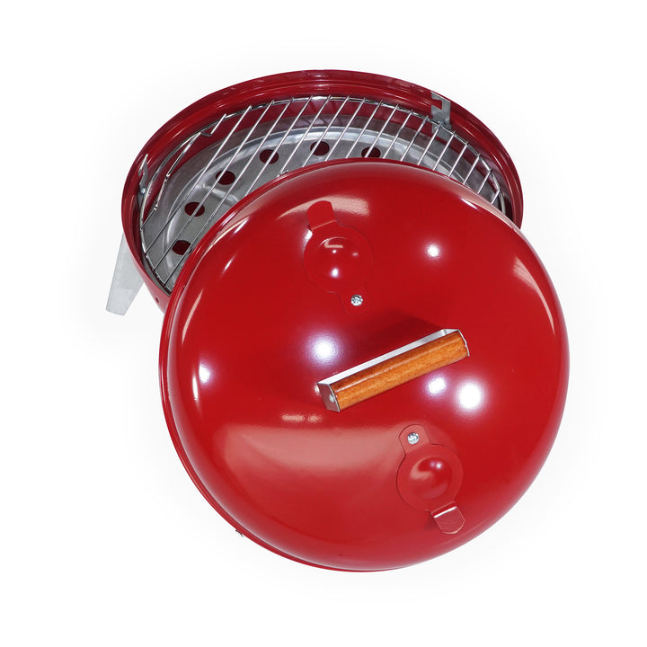 Americana Lock N Go Portable Charcoal Grill with Locking Hood and Bowl, Red - VMInnovations