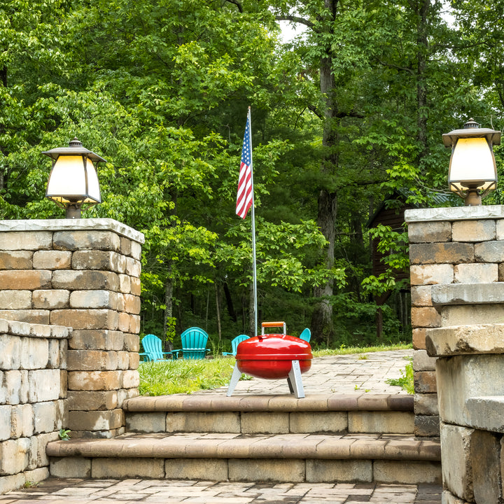 Americana Lock N Go Portable Charcoal Grill with Locking Hood and Bowl, Red - VMInnovations